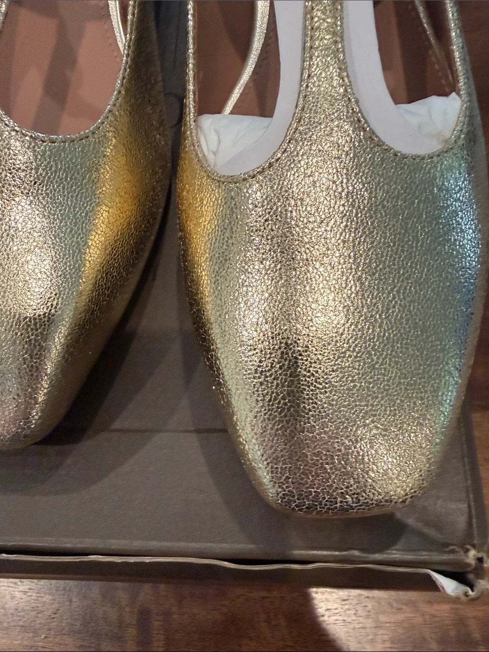 Paolo Metallic Gold T-Strap Square-Toe Flats